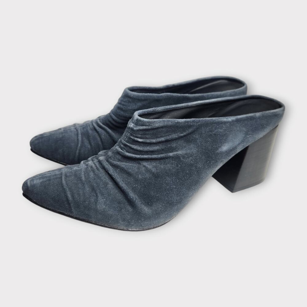 Huma Blanco Laureana Suede Slip-On Mule Womens Sz 7 Block Heel Dark Gray Leather